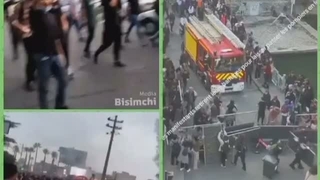 تفاوت رفتار جانیان وحشی اجاره ای #بی_وطن با معترض فقط در یک قلم ماشین آتش نشانی